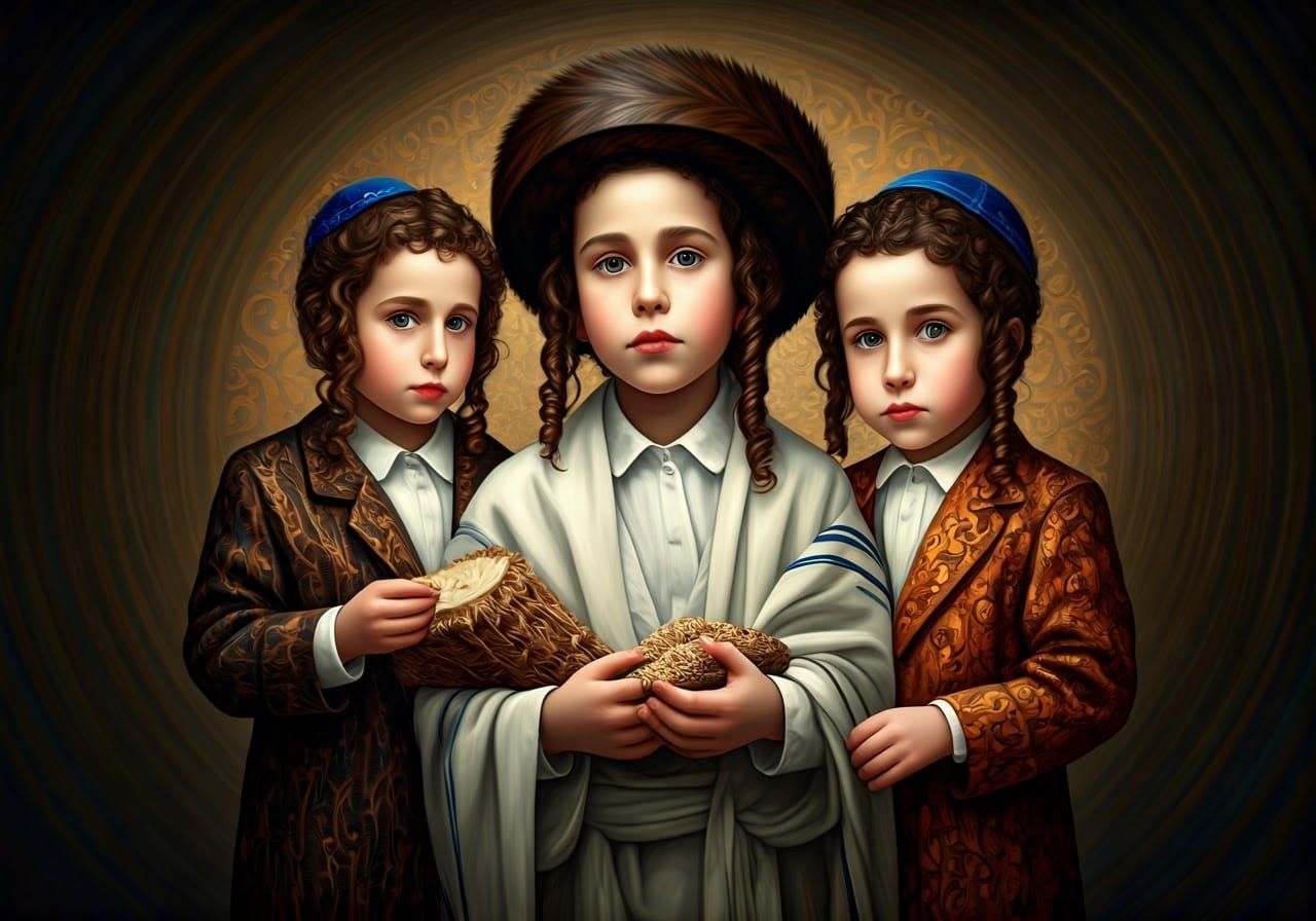 Orthodox Jewish Children in Vibrant Renaissance-Inspired Cos...