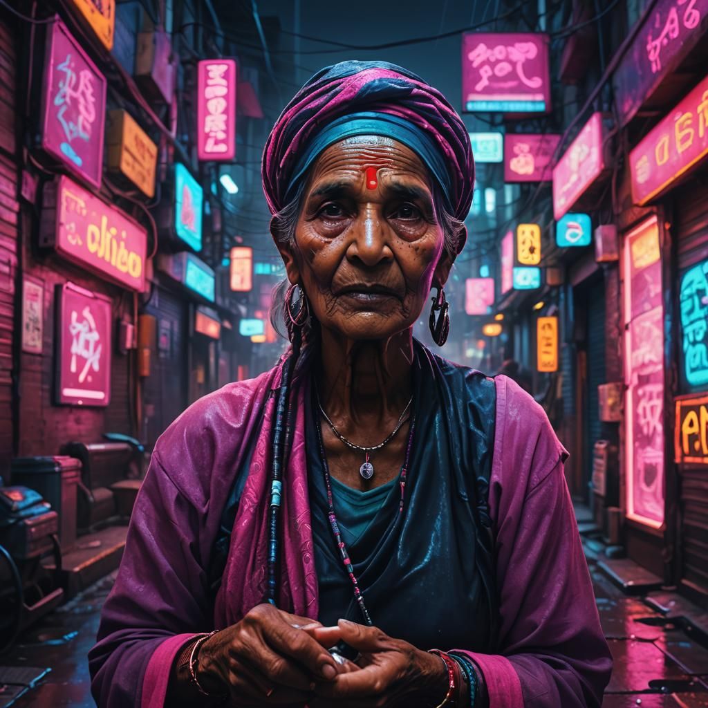 a snake charmer - an old Indian woman
