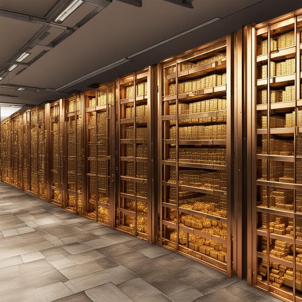 Bank Basement with Bitcoin and Gold Coins