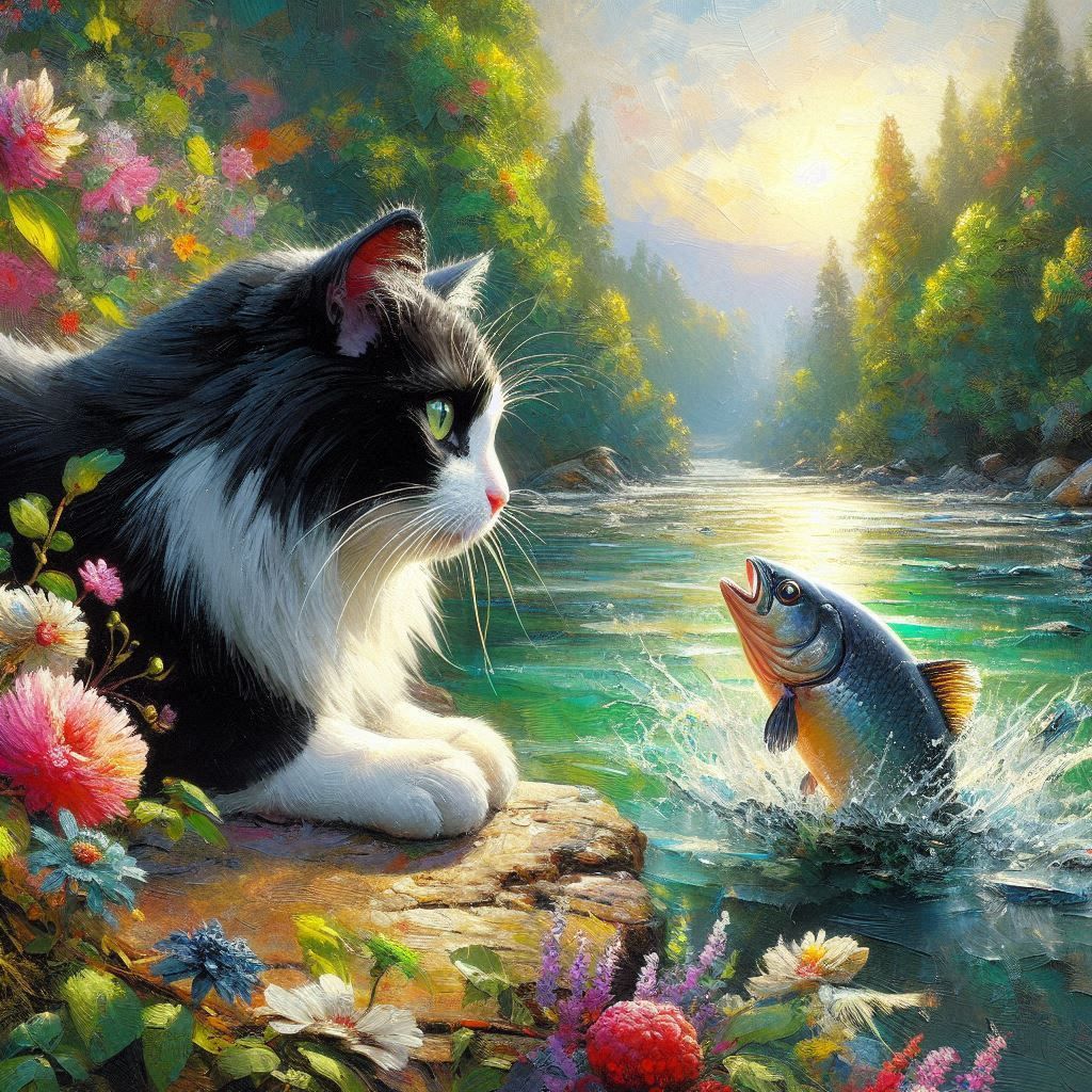 cat watching for fishes