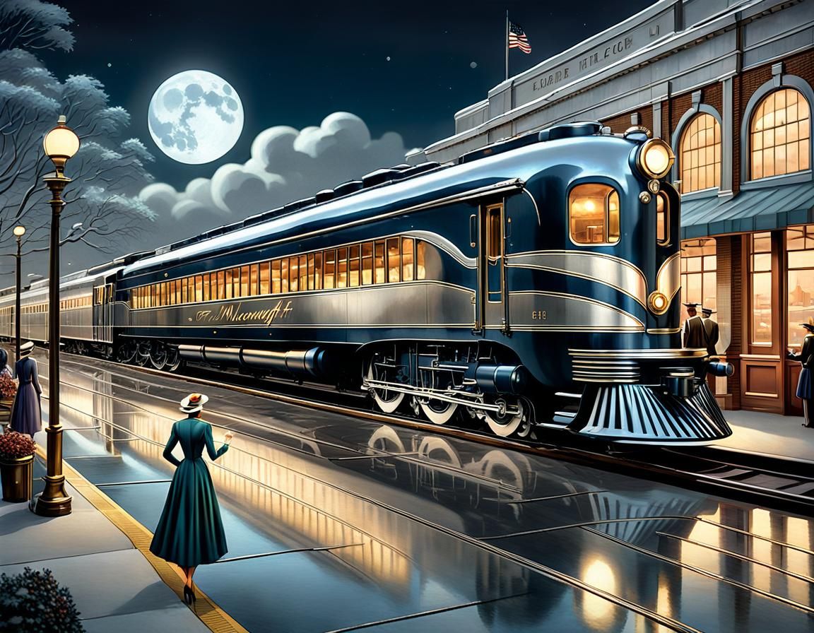 Art deco streamlined locomotive. 