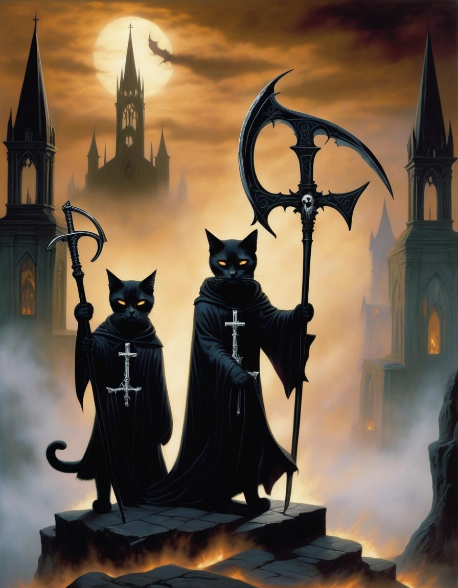 Two Grim Reaper cats - AI Generated Artwork - NightCafe Creator