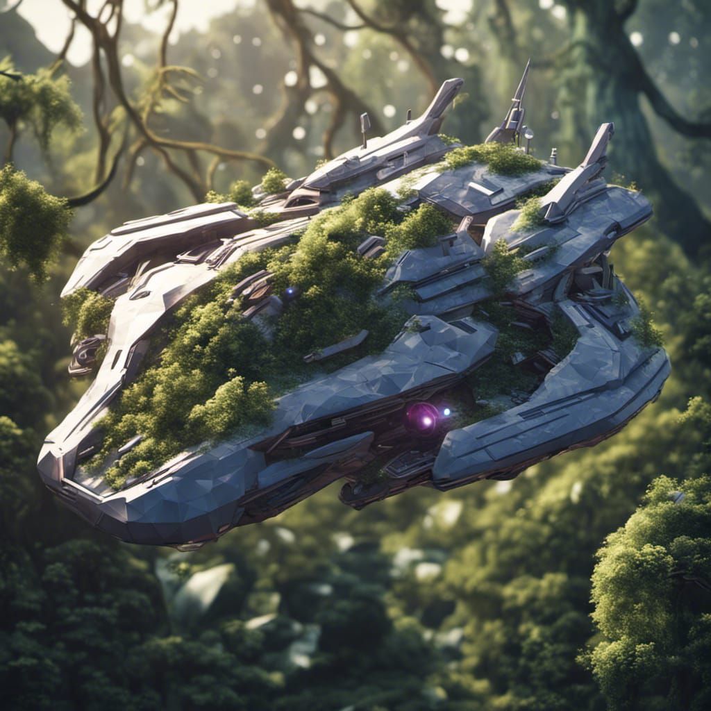 organic overgrown low poly spaceship, sci-fi BehanceHD, a sp...