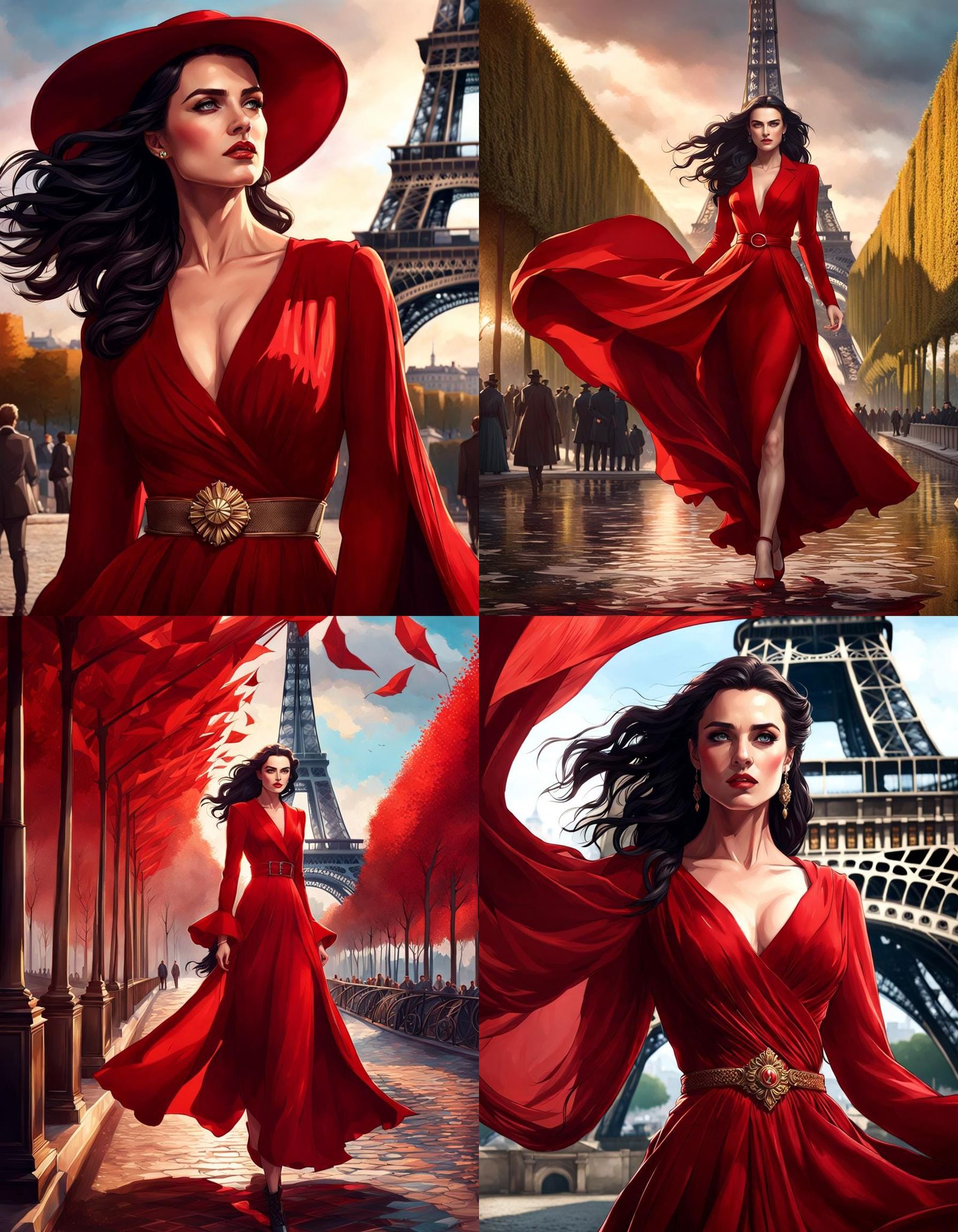 Cute Katie McGrath, wearing red frock,windy weather, at paris, full body  shot portrait, 8k resolution concept art portrait by Greg Rutkows... - AI  Generated Artwork - NightCafe Creator