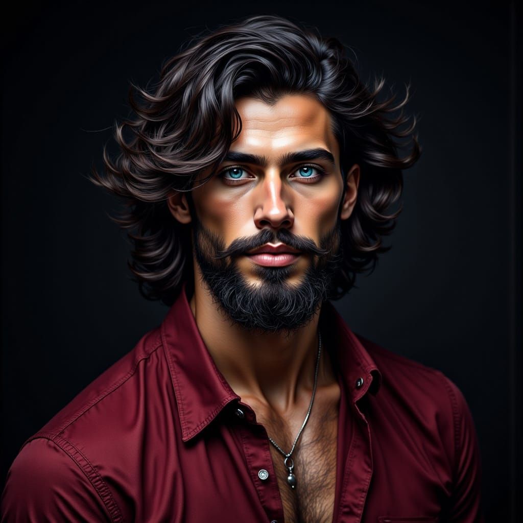 Mystical Bard Portrait with Black Hair and Beard