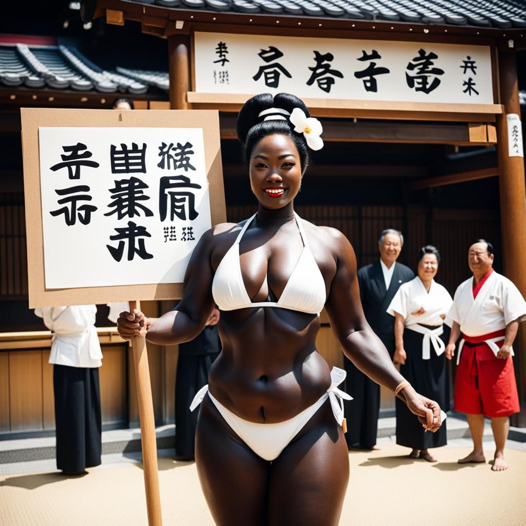 Sumo Hall Hostess in Expressionist Oil Painting