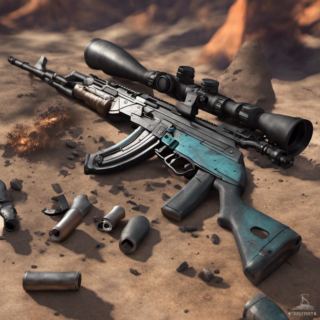 scoped ak 47 with  mag and silencer