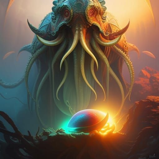 Mother Cthulhu with egg  by @Infinite Reality