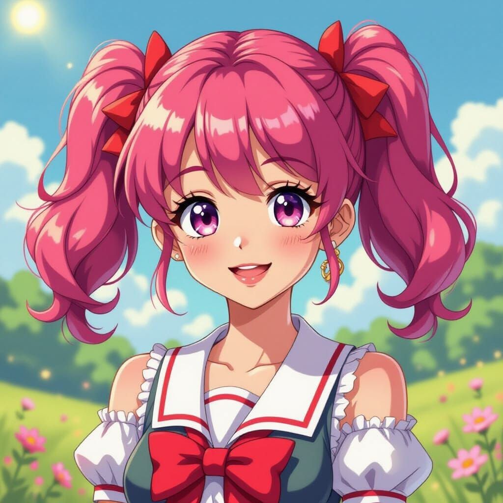 Charming Anime Vee Character in Vibrant Cel-Shaded Style