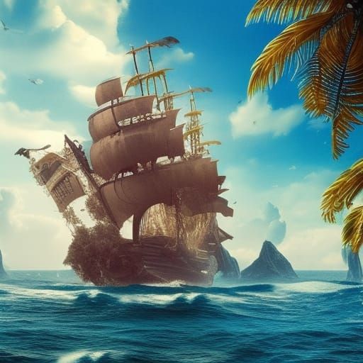 pirate ship next to an island  by @Daniel Büttner