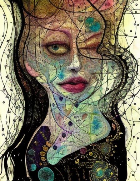 Surreal Woman Portrait with Geometric Floral Elements