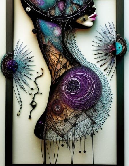 Surreal Woman Portrait in Bioluminescent Textile Art