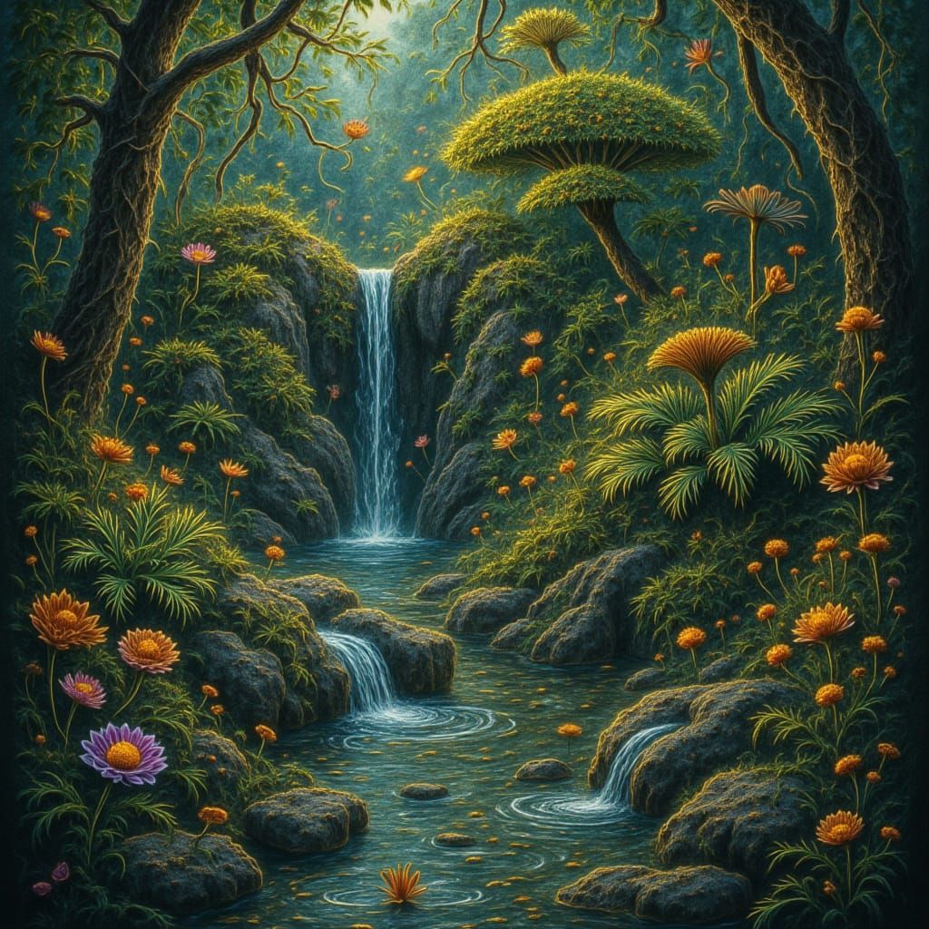 <lora:Dark Voodoo:1.0> Japanese botanical water garden