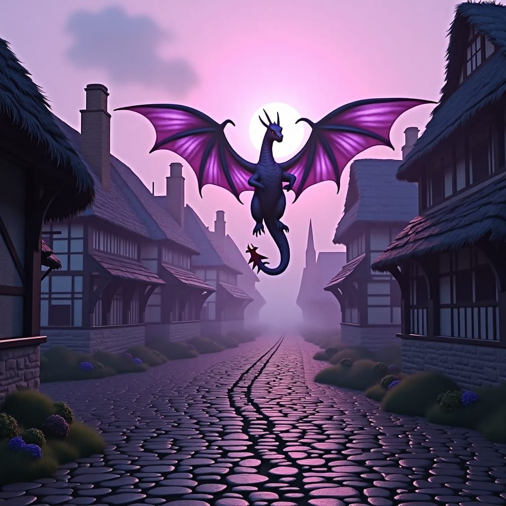 A medieval village and a dragon