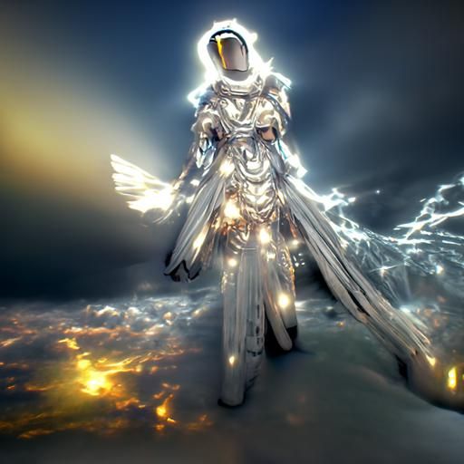 V4 Interstellar angelic warrior adorned in ethereal robes 8k...