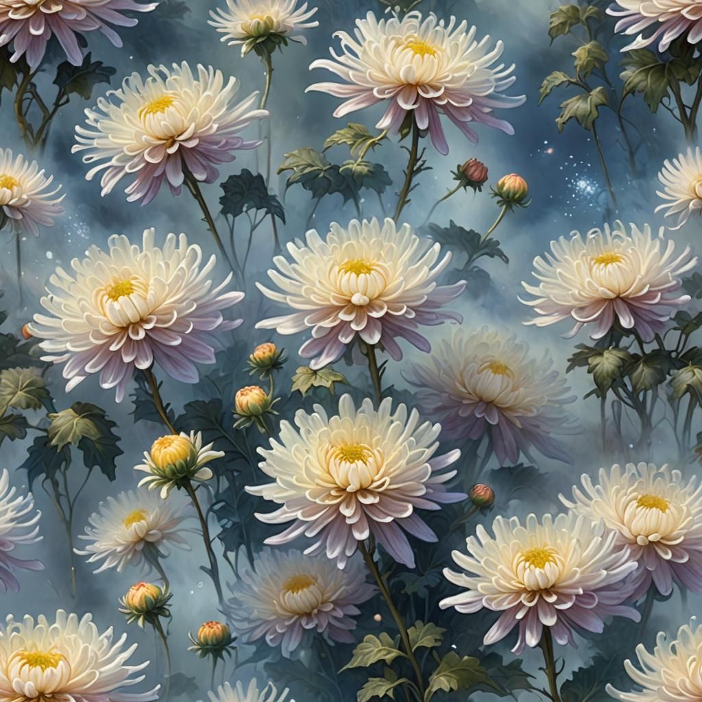 Chrysanthemum flower from blue smoke