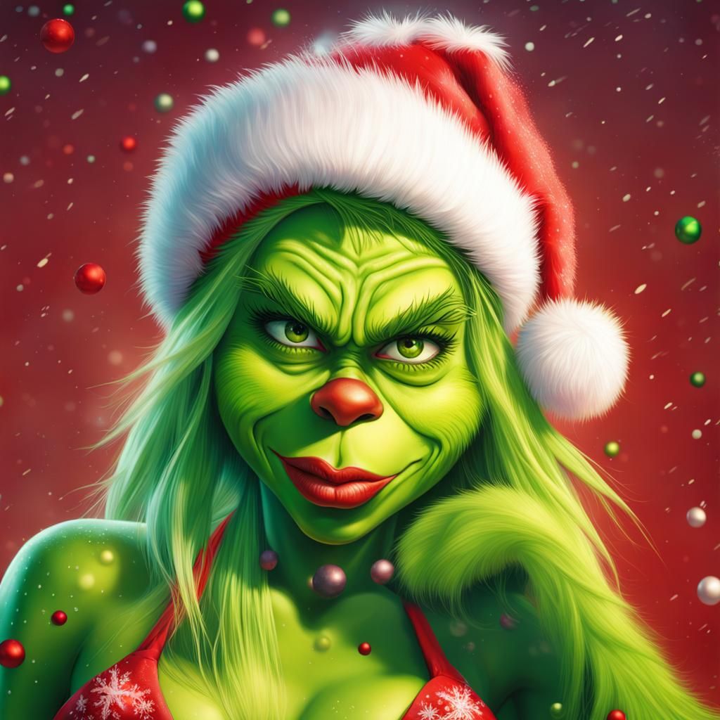 Thug girl grinch in a Christmas Bikini Christmas themed back...