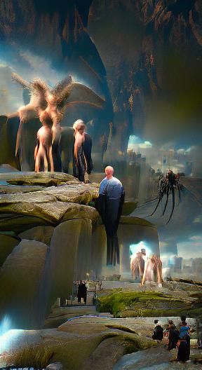 Angels watching tall bald skinny man’s back 8k resolution co...