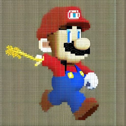 Mario Eating Spaghetti  Pixilated 32bit low resolution block...