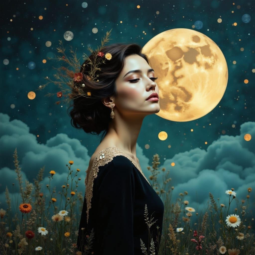 Ethereal Woman in Cosmic Landscape