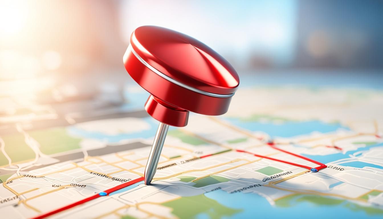 A shiny red pin for pinning the location of the delivery or telling the