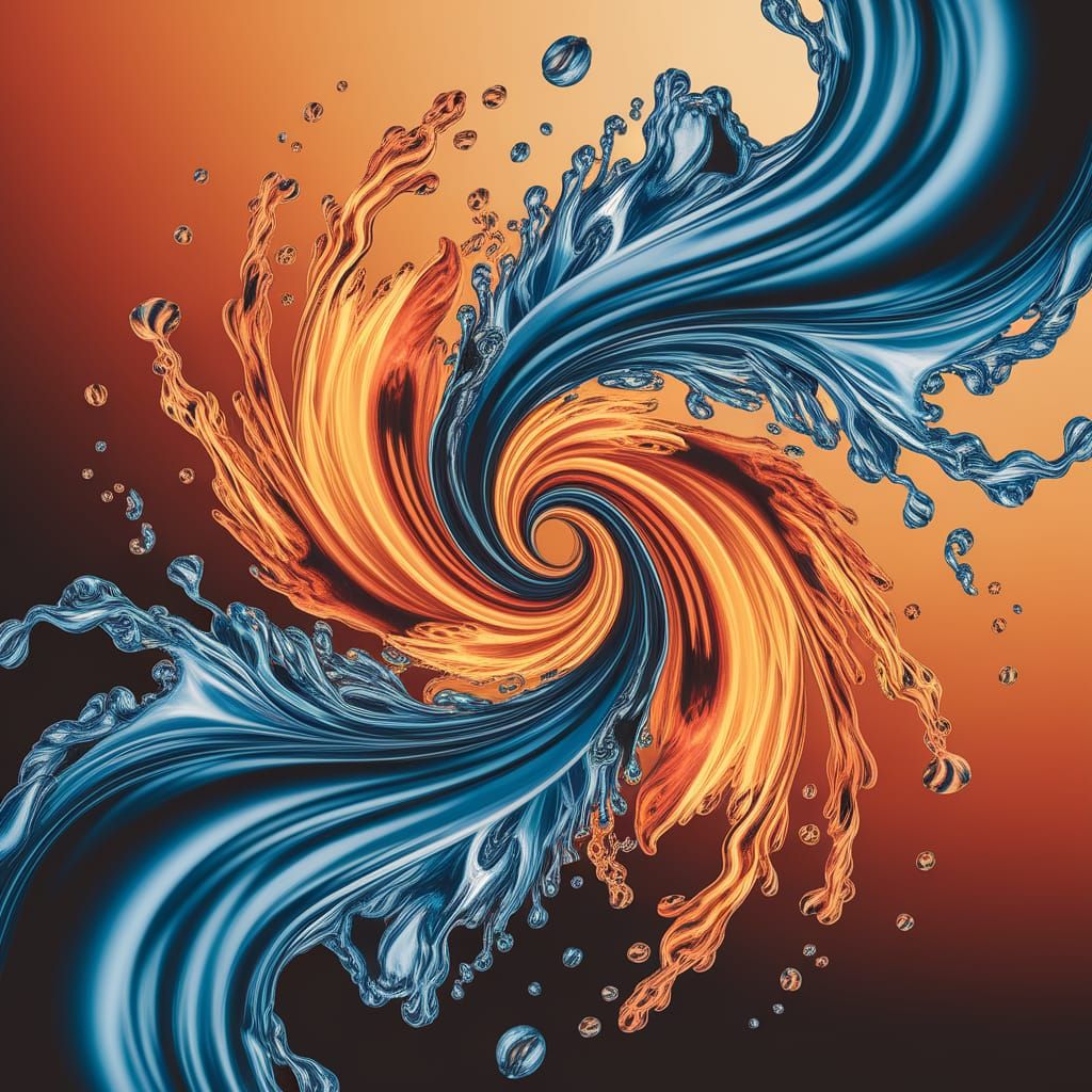 Abstract Water and Fire Dance in Vibrant Sunset Hues