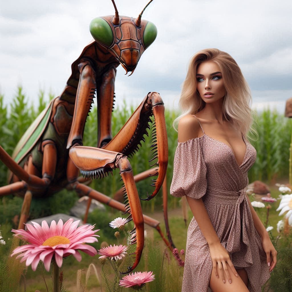 Girl with praying mantis