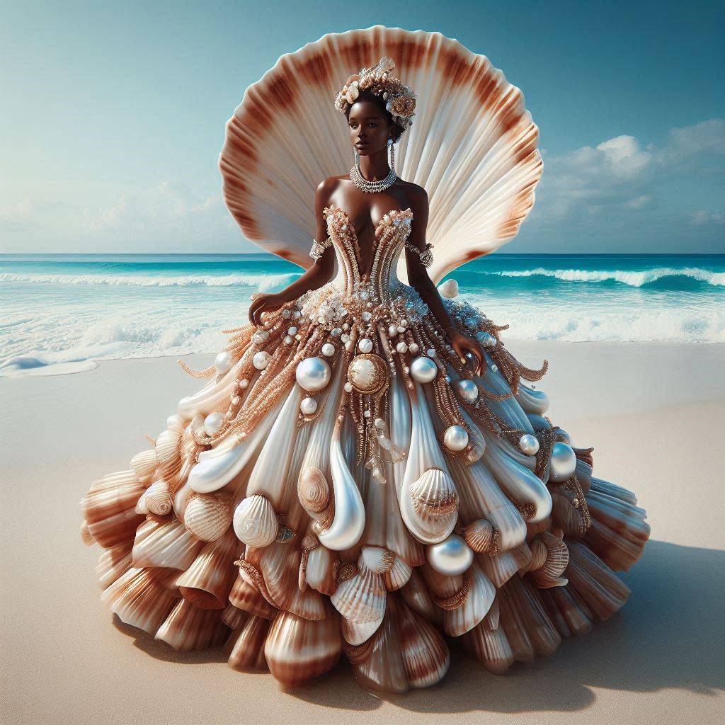 woman in a dress shaped like a large shell