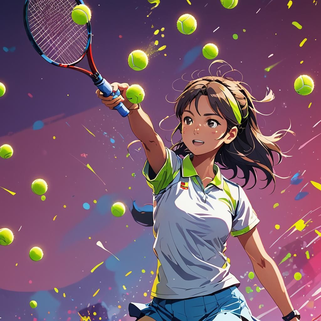 Anime Tennis Player Serving with Bright Colors