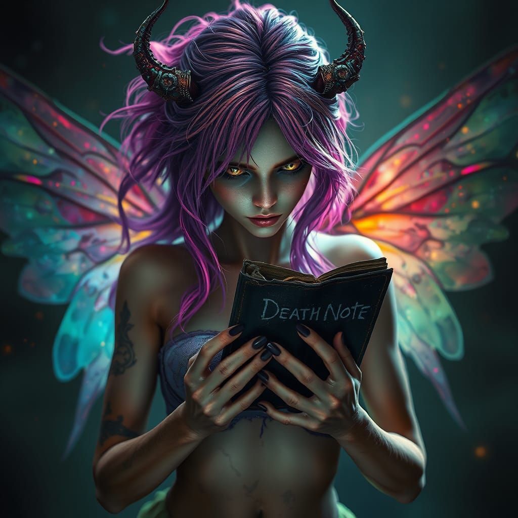 Malevolent Fairy with Death Note in Fantasy Matte Painting