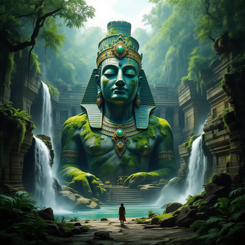 Lost Jungle City Plaza with Colossal Statue