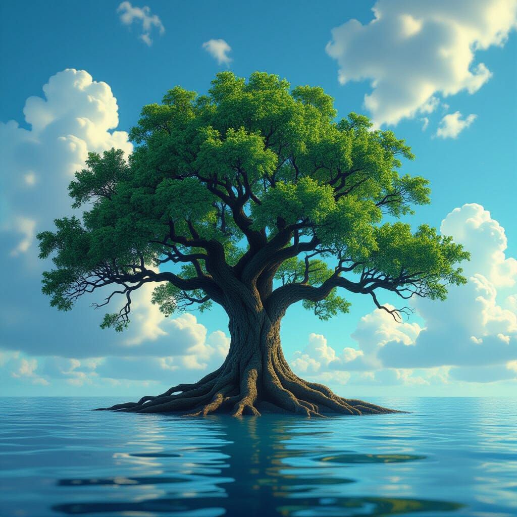 Majestic Tree Singing to Sky: Vibrant Fantasy Art