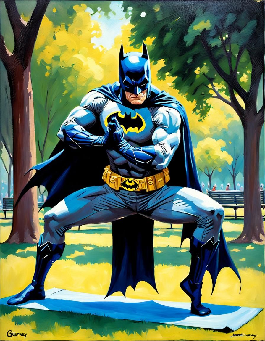 Batman Doing Yoga in the Park