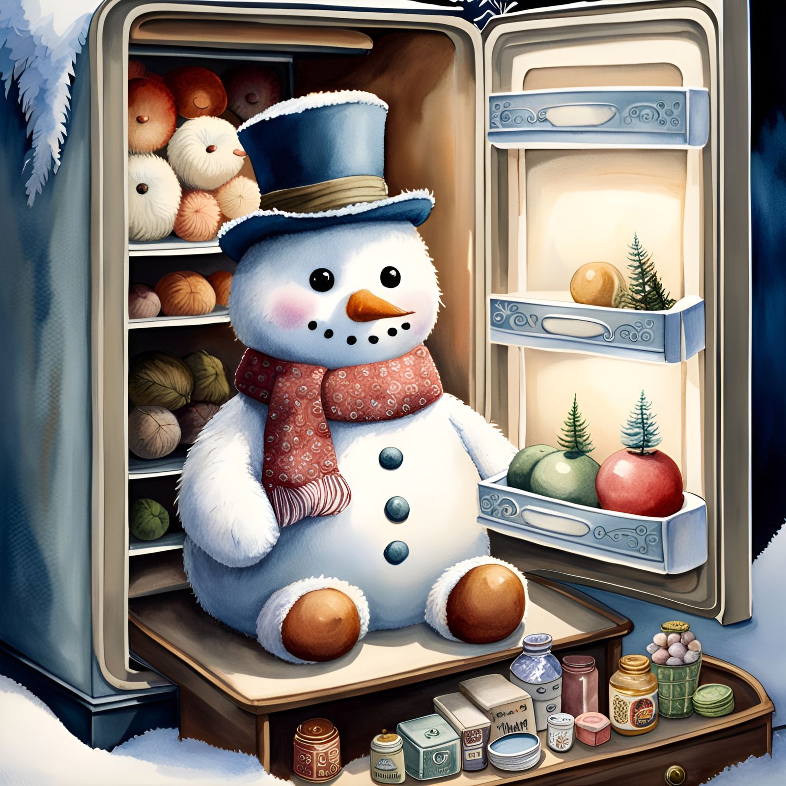 Snowman chilling in the Freezer AI Generated Artwork NightCafe Creator