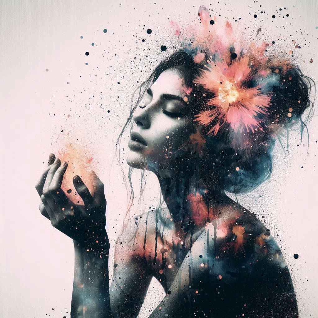 double exposure beautiful fantasy DALL-E 3 portrait landscape..