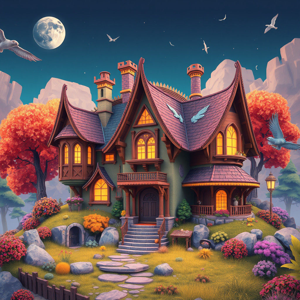 Fantasy Home Illustration with Rich Deep Colors