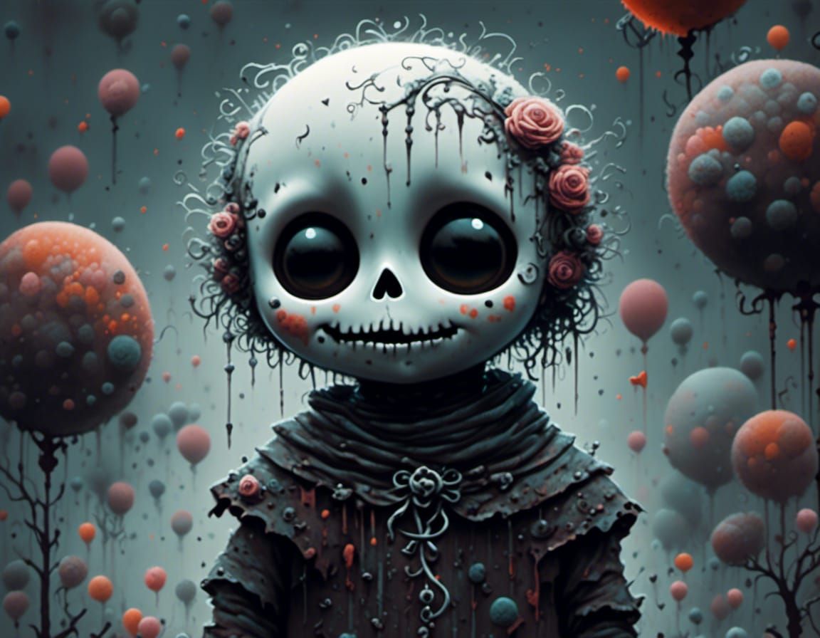 Chibi Ghost Doll Portrait in Graffiti Art Style