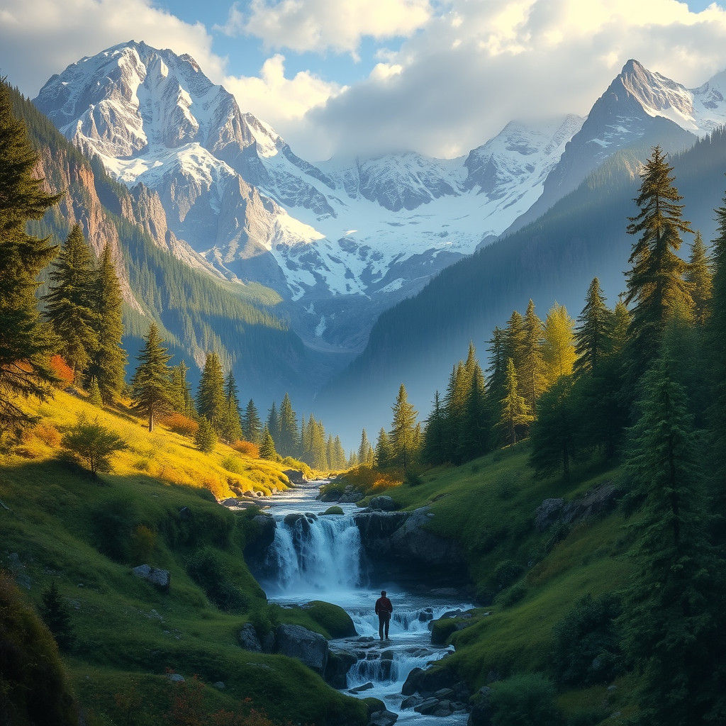 Majestic Snow-Capped Mountains in Impressionistic Style