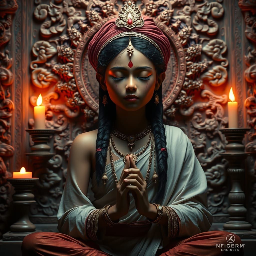 Meditating Brahman Girl in Art Nouveau Style