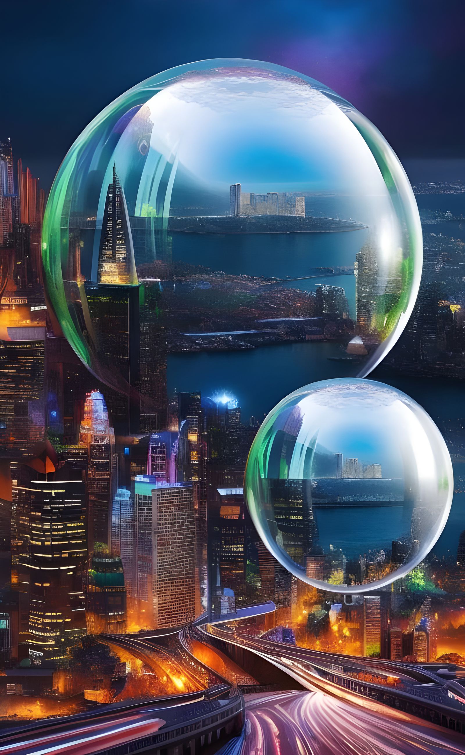 A World trapped inside a bubble.  by @Mechakamiguru