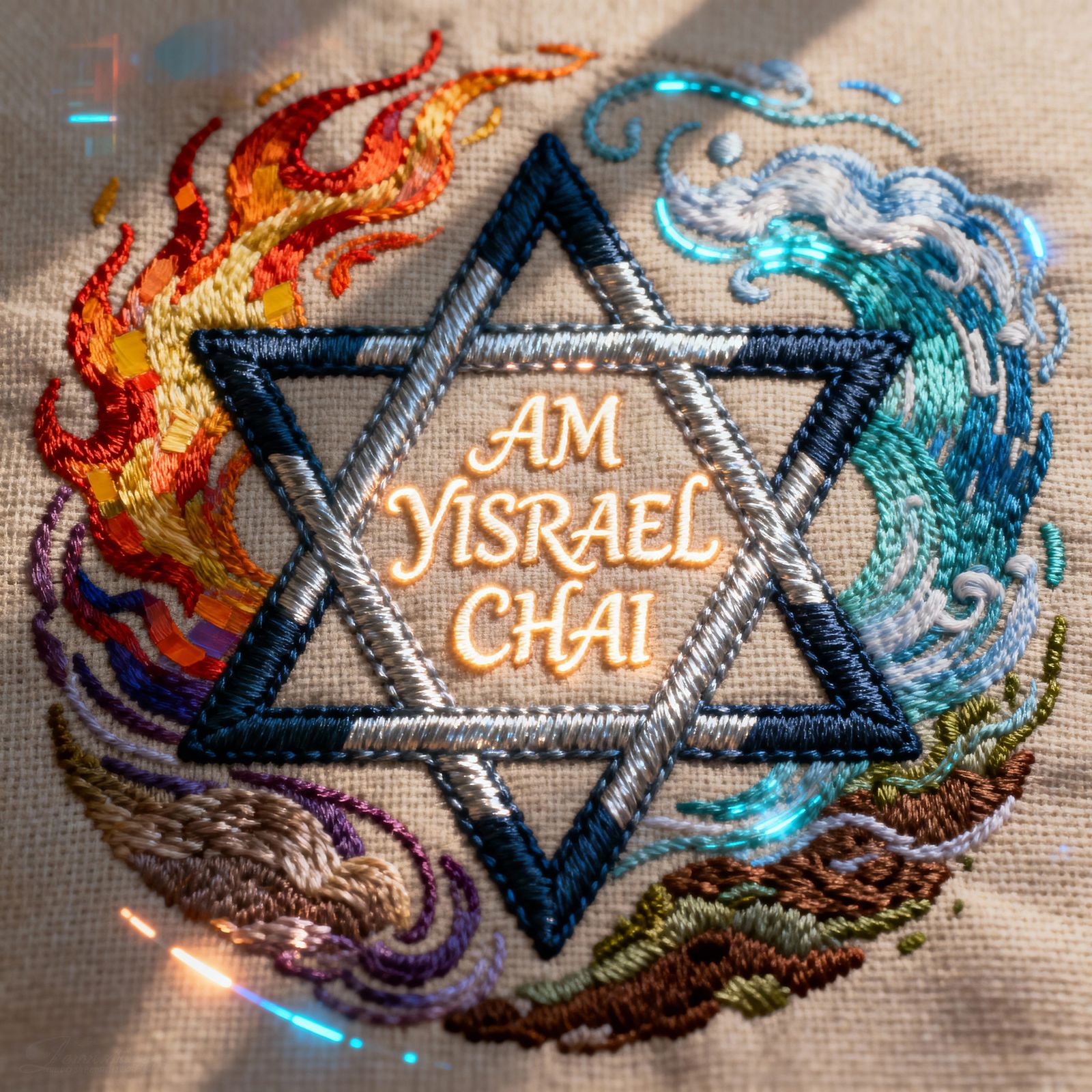 Dynamic Star of David Embroidery in Futurism Style
