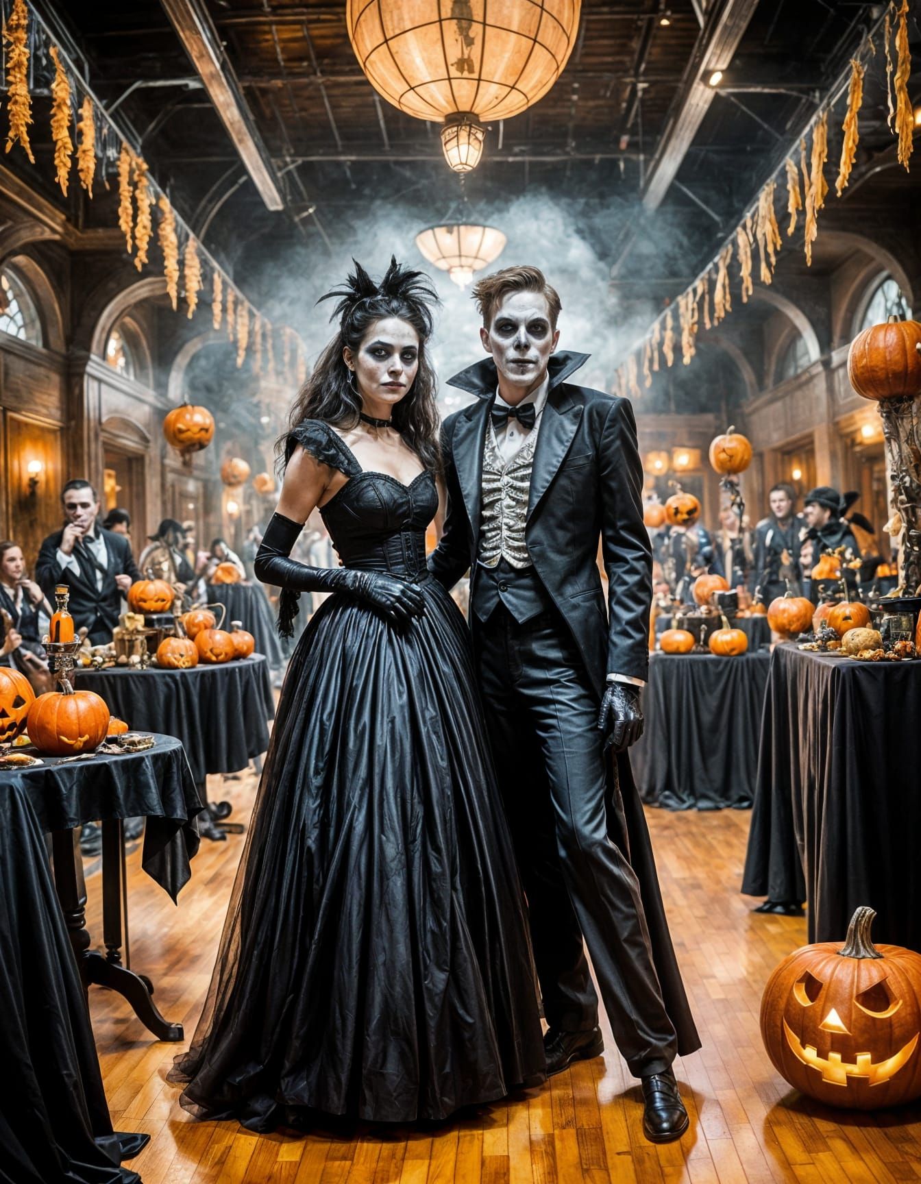 classic Halloween creatures at a high school dance, complete with dim lighting, cheesy decorations, and ...  by @Roswarcus