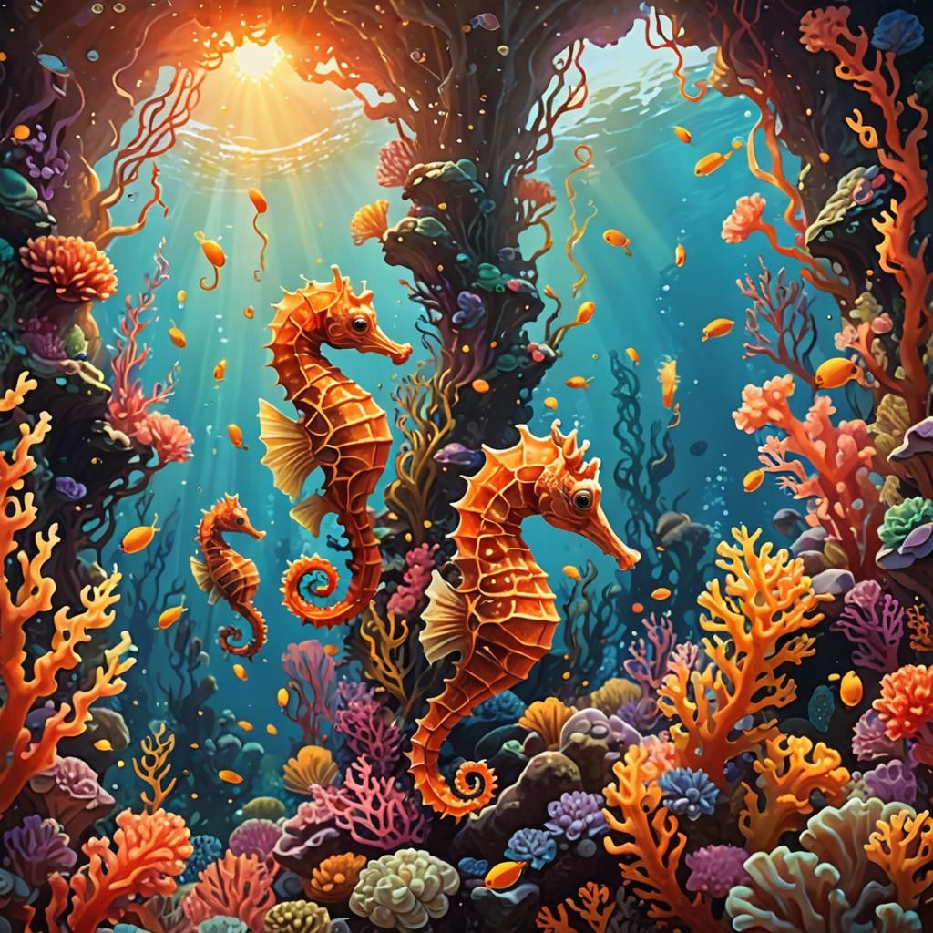 Under the sea where the seahorses protect the enchanting  fire hued corral reefs surrounded more corral ...  by @TeraLyn