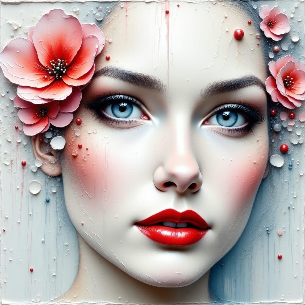 <lora:Oil and Glory Flux:1.0>  Thick textured Impasto. Portrait beautiful snow white. Crimson lips. Heavy Impasto