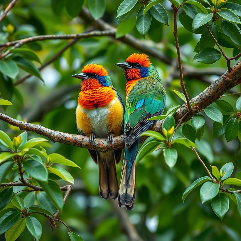 two colorful birds on a branch  by @Pseudonym