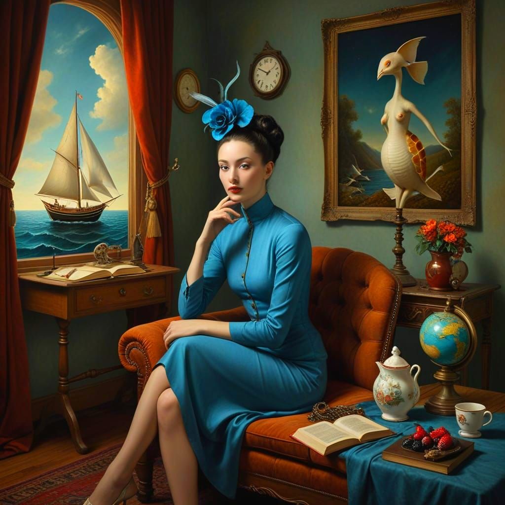 Ethereal Lady in a Whimsical Surrealistic Scene