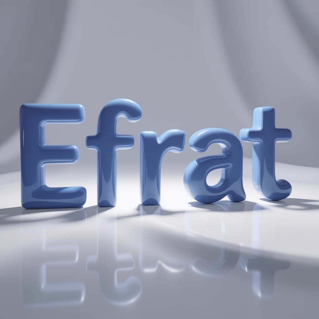 ‎עיבוד תלת-ממדי מהפנט של השם "אפרת" עשוי מטקסטורת זכוכית לבנה מבריקה ומעודנת. כל אות מעוצבת להפליא...