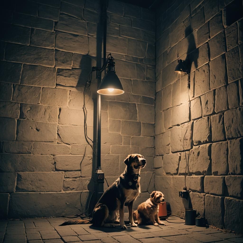 Erlin wall tower whit lamps and dog