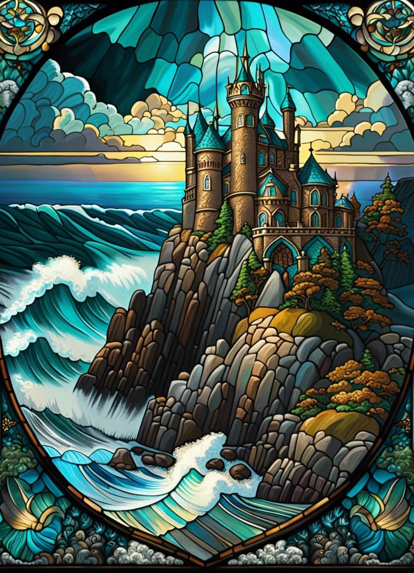 Epic Stained Glass Coastline - AI Generated Artwork - NightCafe Creator