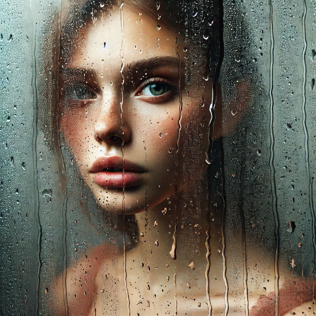 Through the window on a rainy day